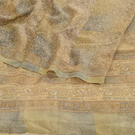 Сари Sanskriti Vintage, зеленое сари из чистого шелка-жоржета с принтом, 5 ярдов, ткань для рукоделия из экологически чистой ткани