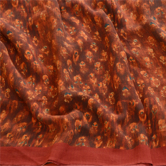 Sanskriti Vintage Sarees Dark Red Printed Pure Georgette Silk Sari Craft Sustainable Fabric