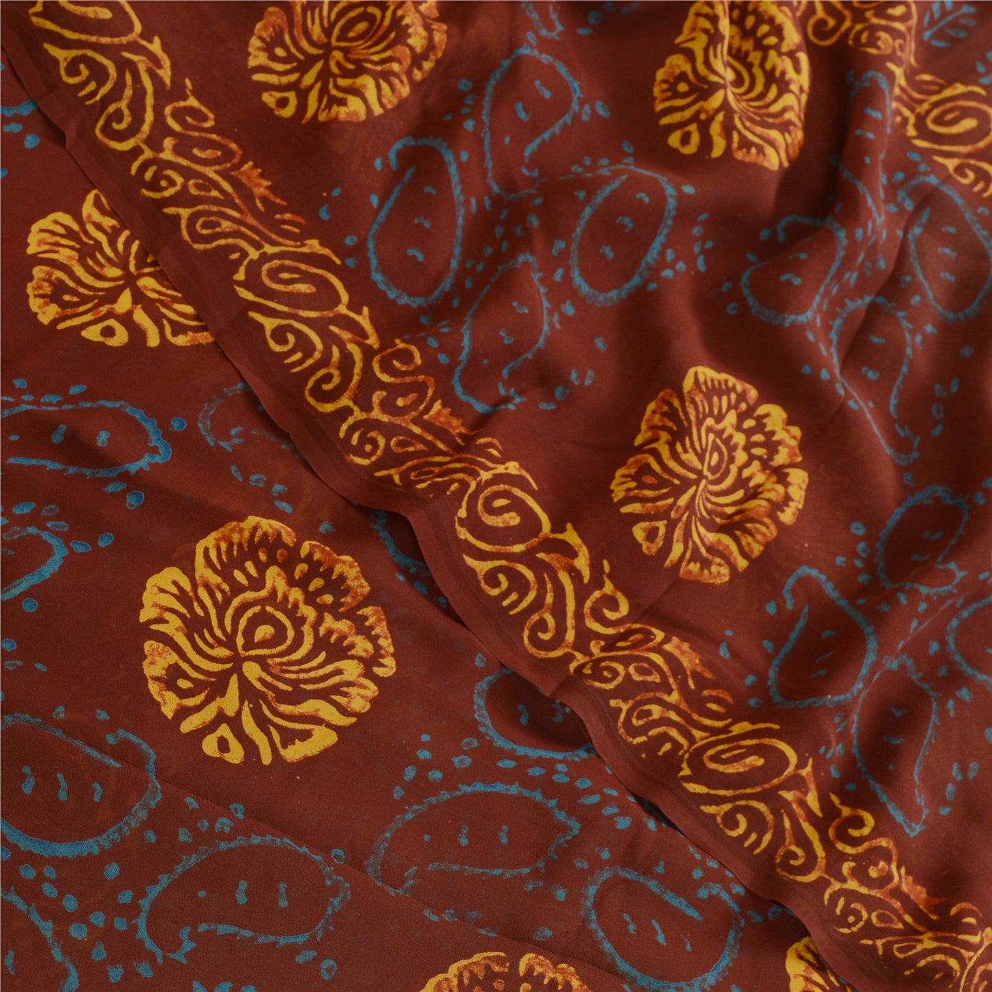 Sanskriti Vintage Sarees Wine Hand Block Printed Pure Georgette Silk Sari Sustainable Fabric