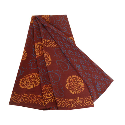Sanskriti Vintage Sarees Wine Hand Block Printed Pure Georgette Silk Sari Sustainable Fabric