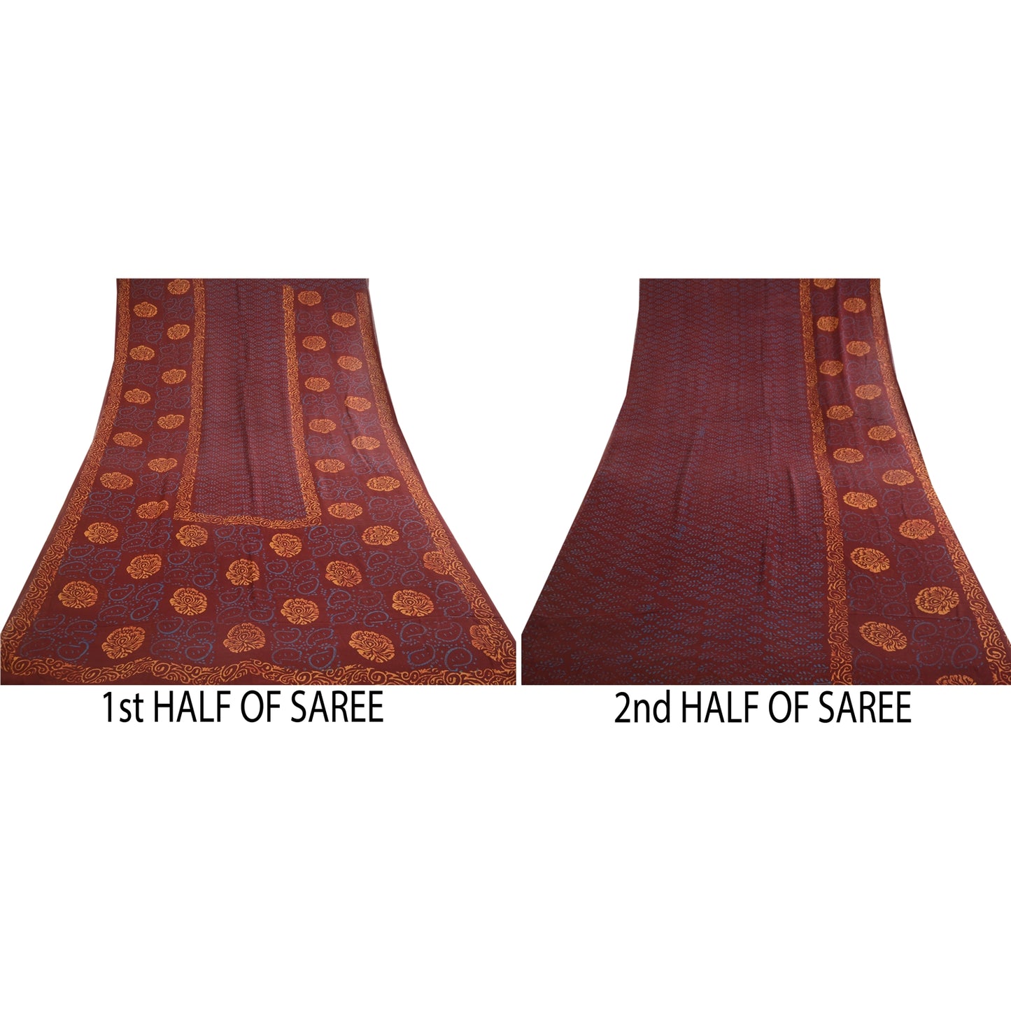 Sanskriti Vintage Sarees Wine Hand Block Printed Pure Georgette Silk Sari Sustainable Fabric