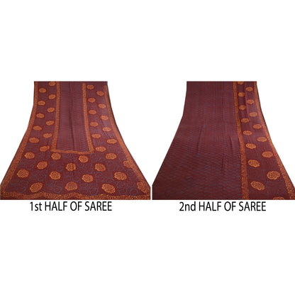 Sanskriti Vintage Sarees Wine Hand Block Printed Pure Georgette Silk Sari Sustainable Fabric