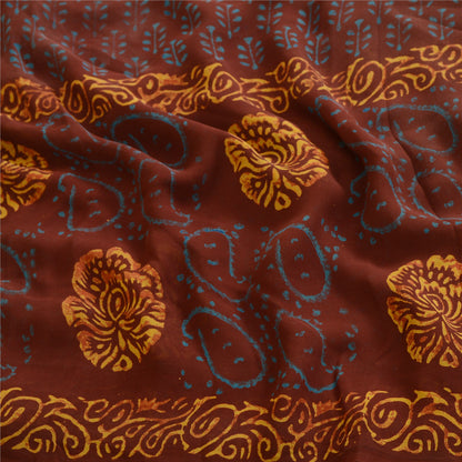 Sanskriti Vintage Sarees Wine Hand Block Printed Pure Georgette Silk Sari Sustainable Fabric