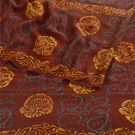 Sanskriti Vintage Sarees Wine Hand Block Printed Pure Georgette Silk Sari Sustainable Fabric