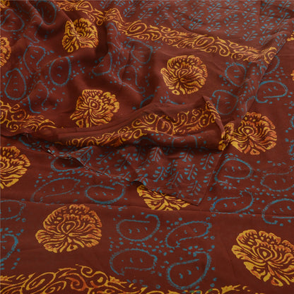 Sanskriti Vintage Sarees Wine Hand Block Printed Pure Georgette Silk Sari Sustainable Fabric