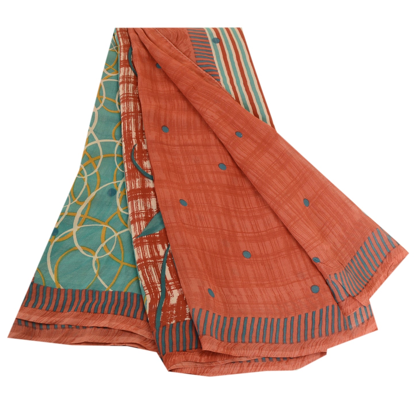 Sanskriti Vintage Sarees Red Pure Georgette Silk Printed Sari 5YD Craft Sustainable Fabric