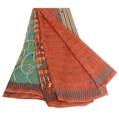 Sanskriti Vintage Sarees Red Pure Georgette Silk Printed Sari 5YD Craft Sustainable Fabric