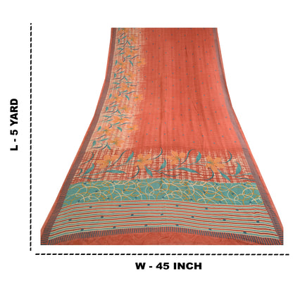Sanskriti Vintage Sarees Red Pure Georgette Silk Printed Sari 5YD Craft Sustainable Fabric