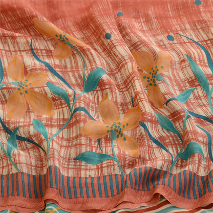 Sanskriti Vintage Sarees Red Pure Georgette Silk Printed Sari 5YD Craft Sustainable Fabric