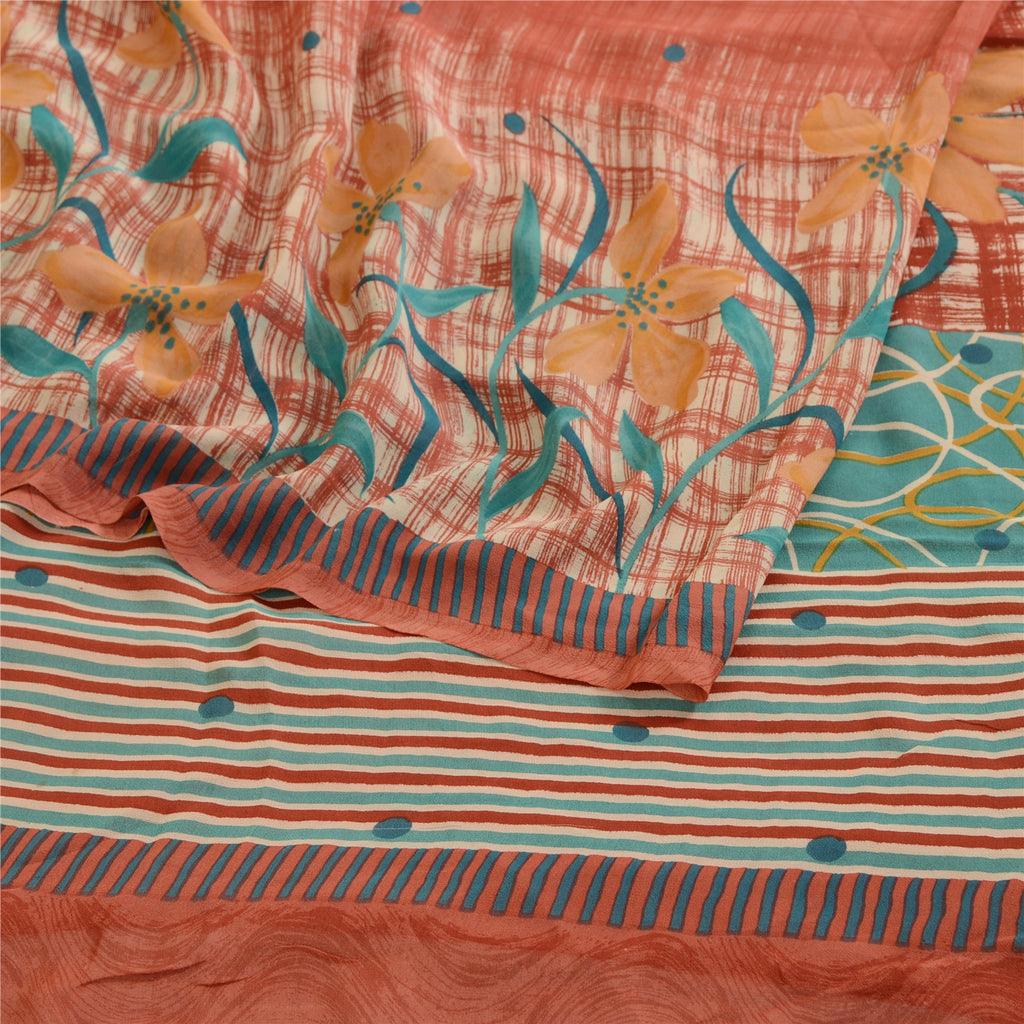 Sanskriti Vintage Sarees Red Pure Georgette Silk Printed Sari 5YD Craft Sustainable Fabric