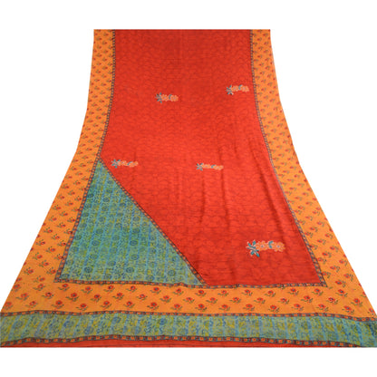 Sanskriti Vintage Sarees Rød Ren Georgette Silke Trykt Sari Blødt Håndværk Bæredygtigt Stoff