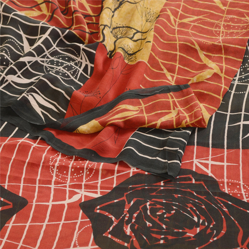Sanskriti Vintage Sarees Red Pure Georgette Silk Printed Sari Soft Craft Sustainable Fabric