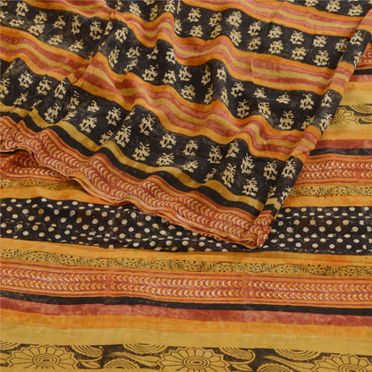 Санскритские винтажные сари из черного чистого шелка с принтом в виде жоржета 5 ярдов ткань для рукоделия из экологически чистой ткани