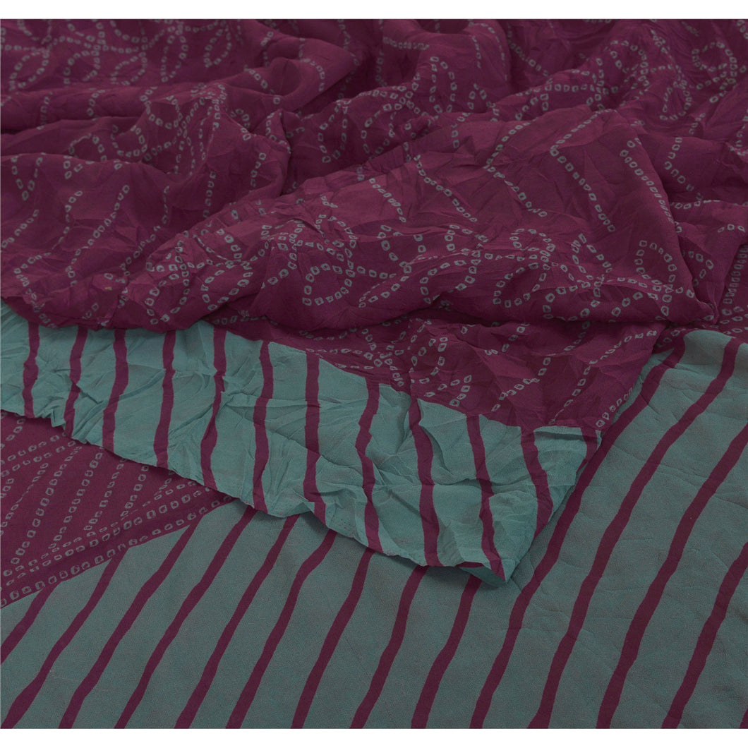 Sanskriti Vintage Georgette Saree Purple Bandhani Printed Sari Craft Fabric