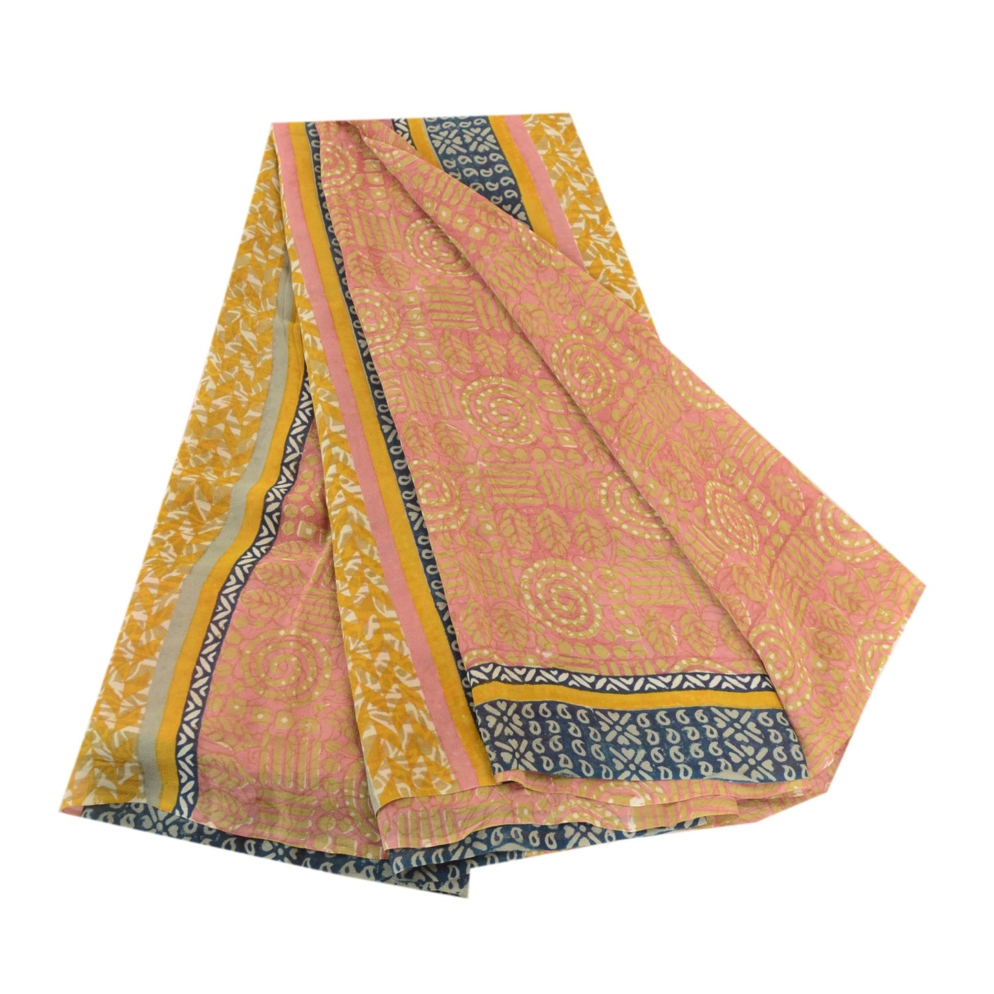 Sanskriti Vintage Sarees Pink Pure Georgette Silk Printed Sari 5yd Craft Sustainable Fabric