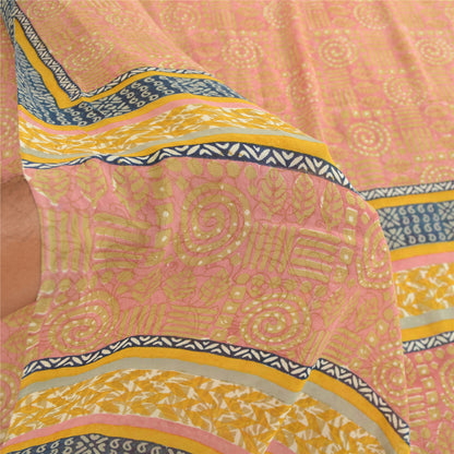 Sanskriti Vintage Sarees Pink Pure Georgette Silk Printed Sari 5yd Craft Sustainable Fabric