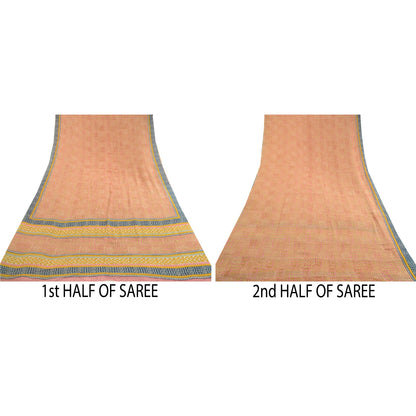 Sanskriti Vintage Sarees Pink Pure Georgette Silk Printed Sari 5yd Craft Sustainable Fabric