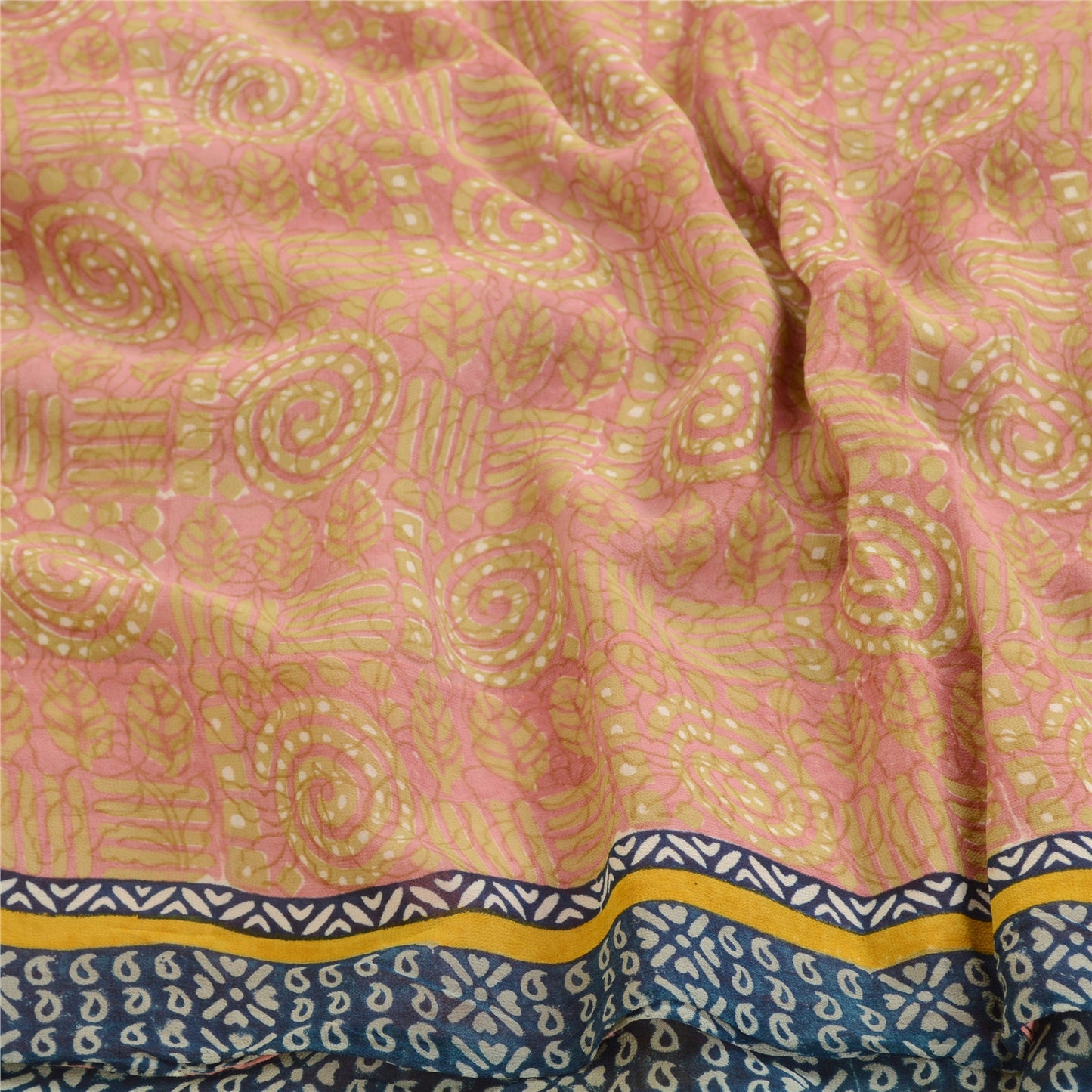 Sanskriti Vintage Sarees Pink Pure Georgette Silk Printed Sari 5yd Craft Sustainable Fabric