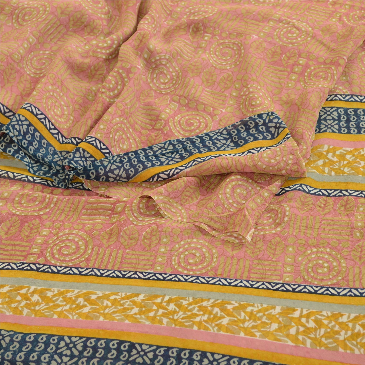 Sanskriti Vintage Sarees Pink Pure Georgette Silk Printed Sari 5yd Craft Sustainable Fabric