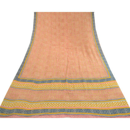 Sanskriti Vintage Sarees Pink Pure Georgette Silk Printed Sari 5yd Craft Sustainable Fabric