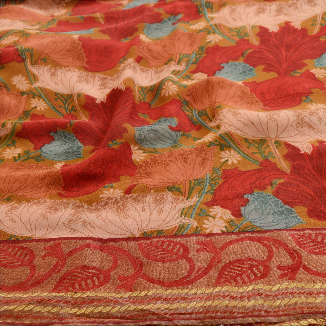Sanskriti Vintage Sarees Multi Pure Georgette Silk Printed Sari 5yd Craft Fabric