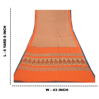 Sanskriti Vintage Sarees Indian Orange Georgette Printed Sari Soft Craft Sustainable Fabric