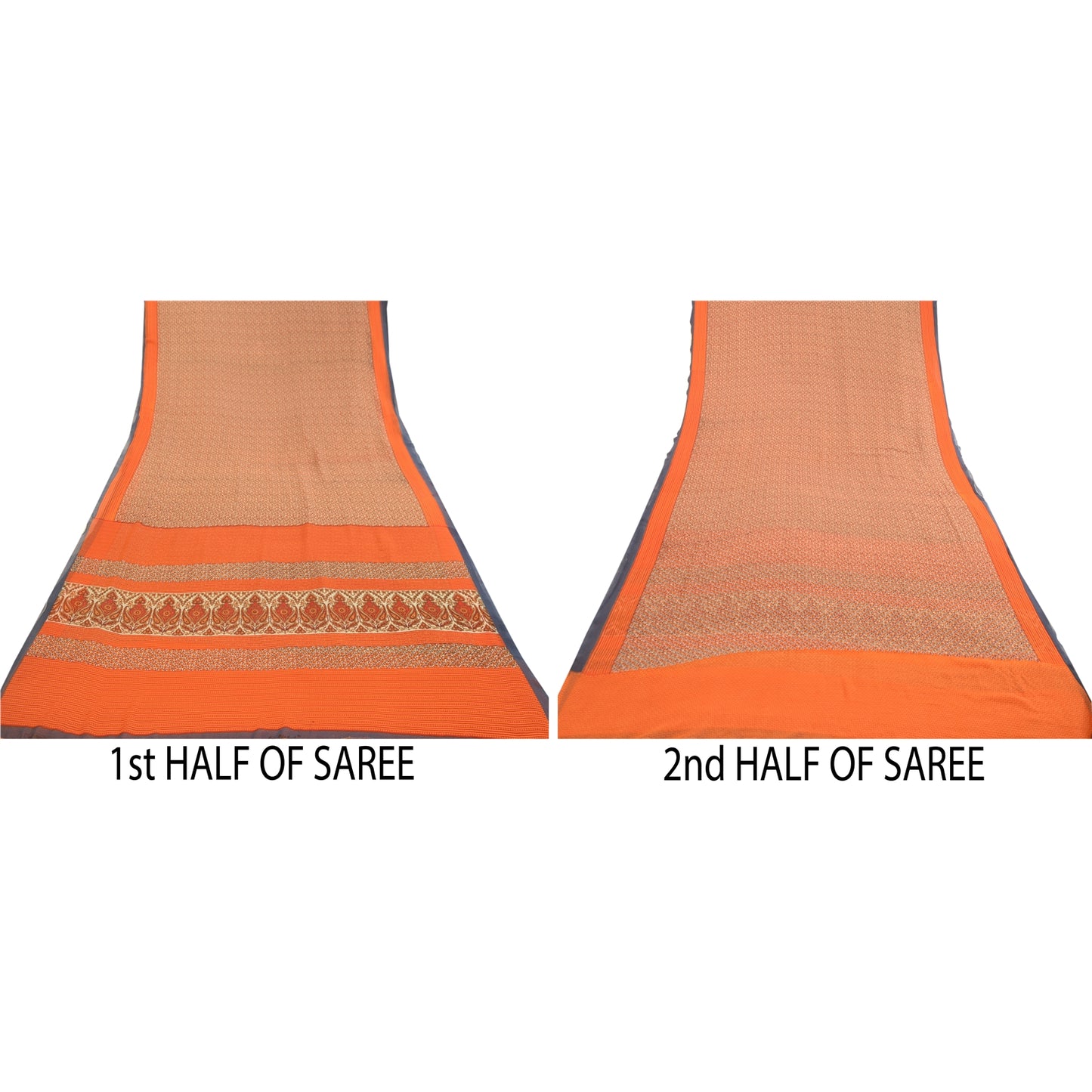 Sanskriti Vintage Sarees Indian Orange Georgette Printed Sari Soft Craft Sustainable Fabric