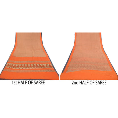 Sanskriti Vintage Sarees Indian Orange Georgette Printed Sari Soft Craft Sustainable Fabric