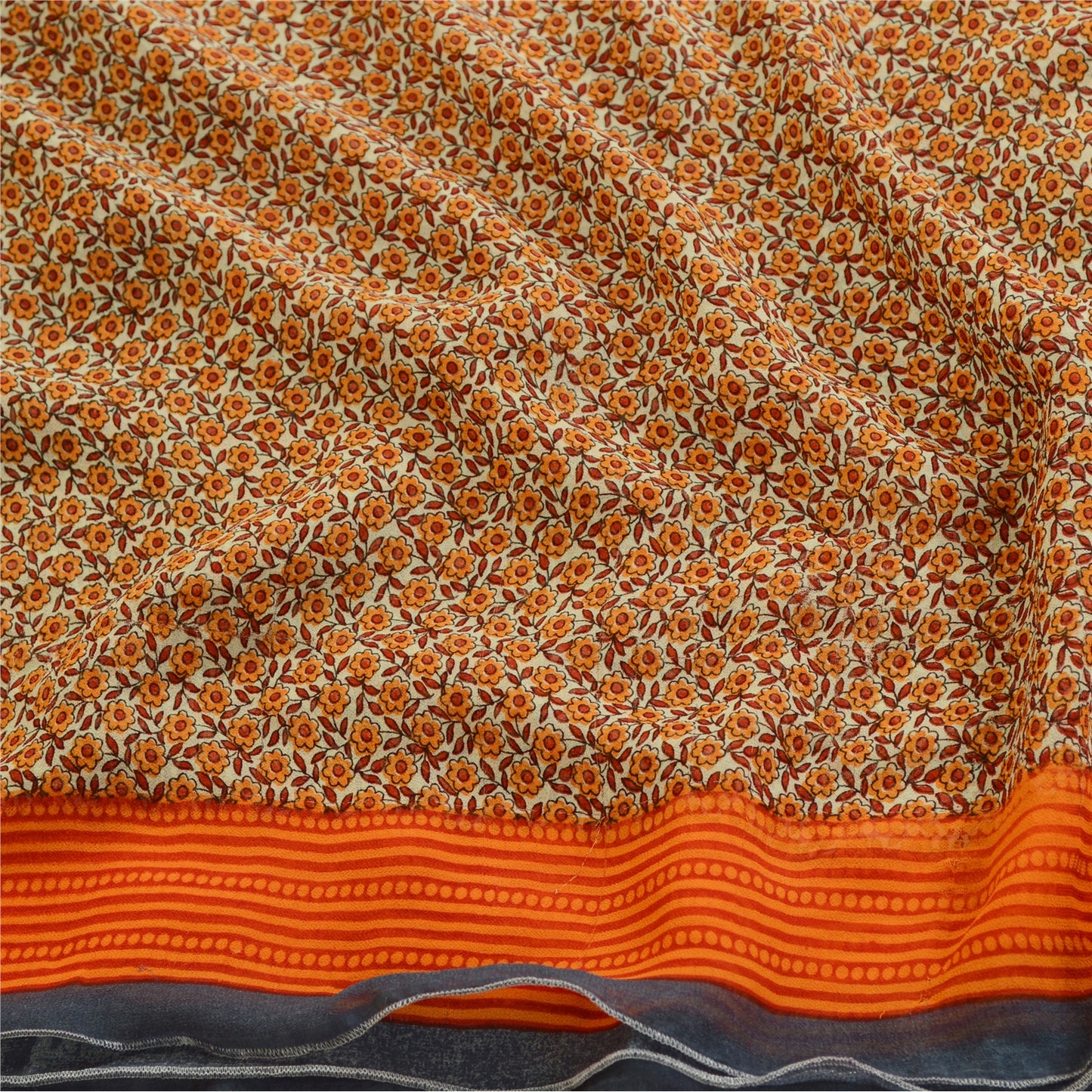Sanskriti Vintage Sarees Indian Orange Georgette Printed Sari Soft Craft Sustainable Fabric