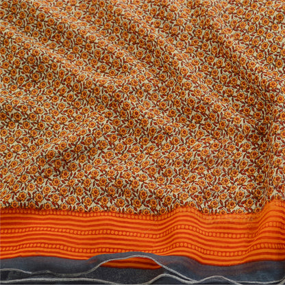 Sanskriti Vintage Sarees Indian Orange Georgette Printed Sari Soft Craft Sustainable Fabric