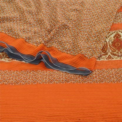 Sanskriti Vintage Sarees Indian Orange Georgette Printed Sari Soft Craft Sustainable Fabric