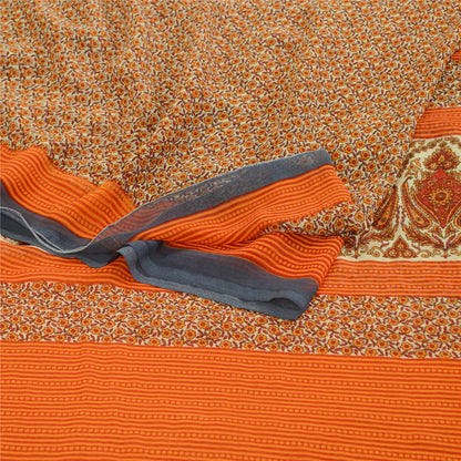 Sanskriti Vintage Sarees Indian Orange Georgette Printed Sari Soft Craft Sustainable Fabric