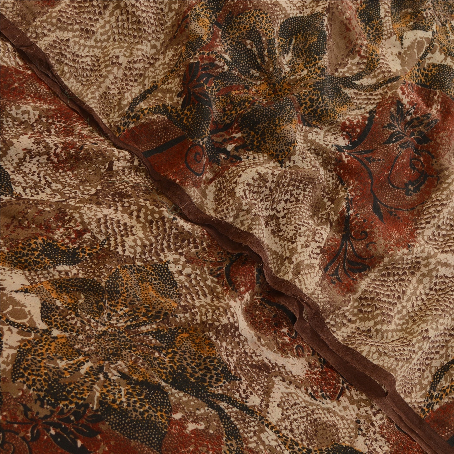 Sanskriti Vintage Sarees Brown Pure Georgette Silk Printed Sari 5yd Craft Sustainable Fabric