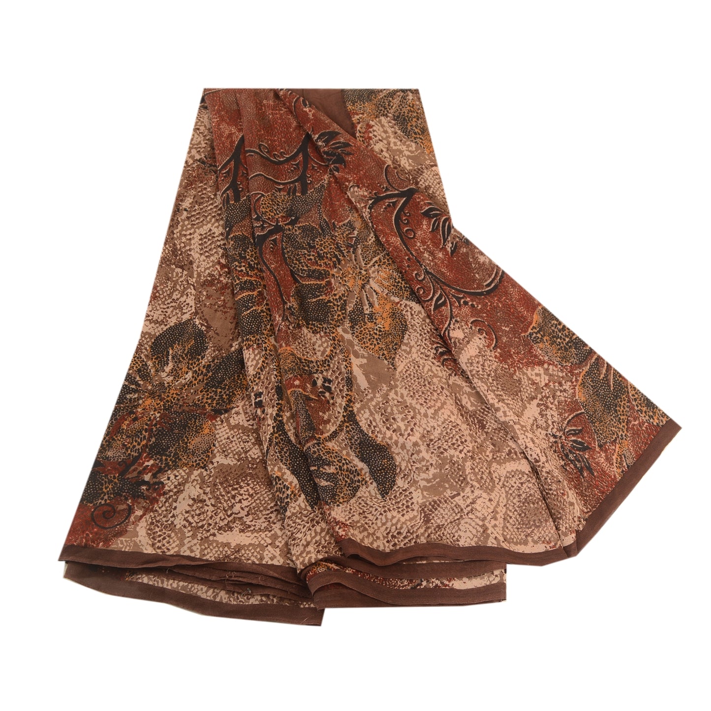 Sanskriti Vintage Sarees Brown Pure Georgette Silk Printed Sari 5yd Craft Sustainable Fabric
