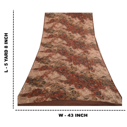 Sanskriti Vintage Sarees Brown Pure Georgette Silk Printed Sari 5yd Craft Sustainable Fabric