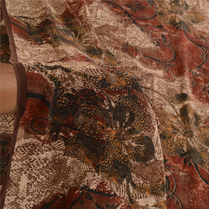 Sanskriti Vintage Sarees Brown Pure Georgette Silk Printed Sari 5yd Craft Sustainable Fabric