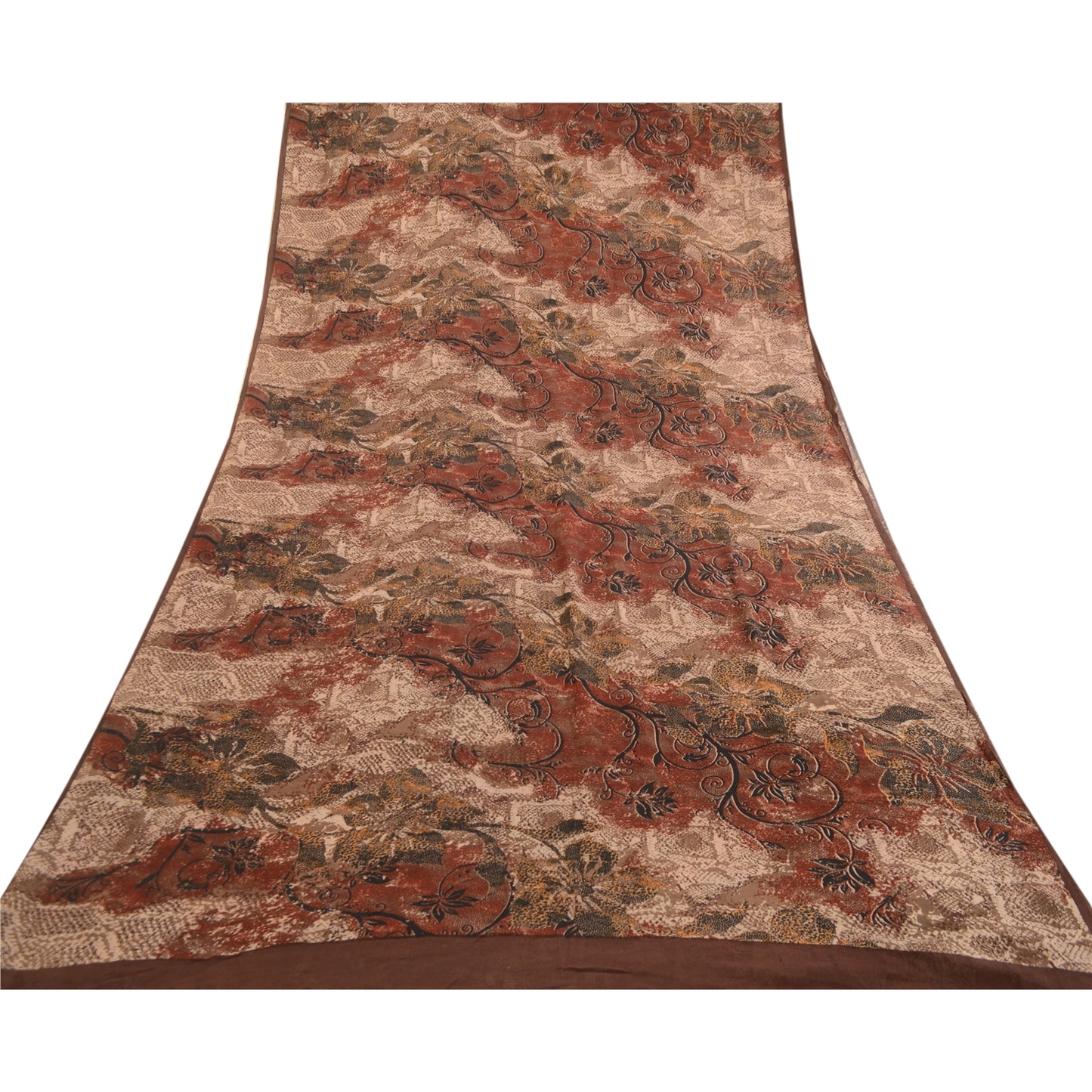 Sanskriti Vintage Sarees Brown Pure Georgette Silk Printed Sari 5yd Craft Sustainable Fabric