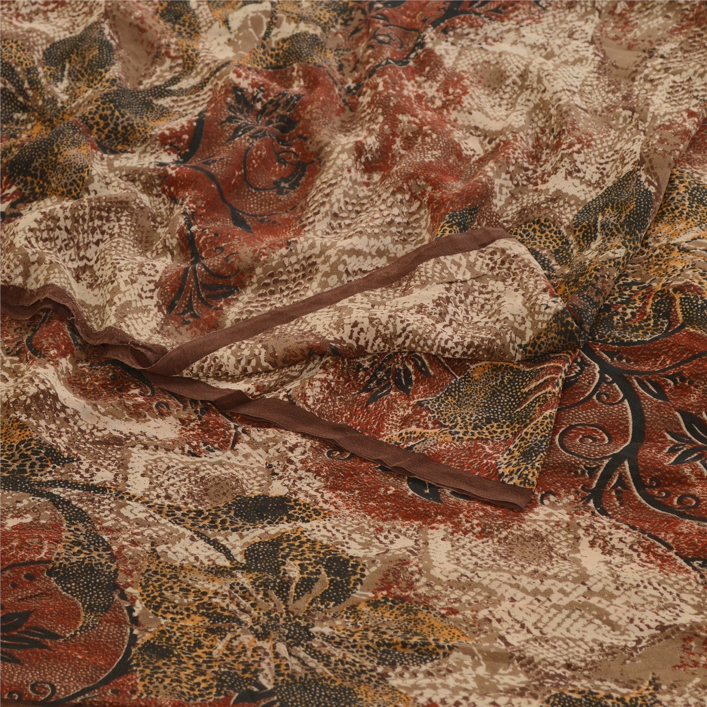 Sanskriti Vintage Sarees Brown Pure Georgette Silk Printed Sari 5yd Craft Sustainable Fabric
