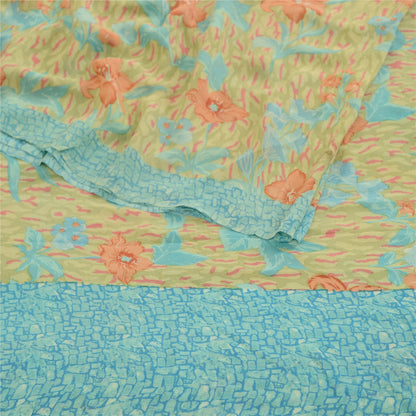 Сари Sanskriti Vintage, зеленое сари из чистого шелка-жоржета с принтом, 5 ярдов, ткань для рукоделия из экологически чистой ткани