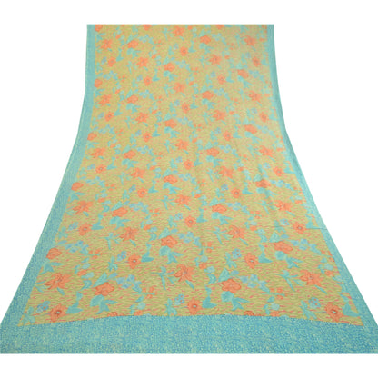 Сари Sanskriti Vintage, зеленое сари из чистого шелка-жоржета с принтом, 5 ярдов, ткань для рукоделия из экологически чистой ткани