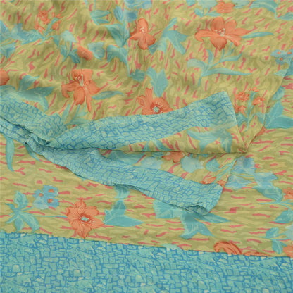 Сари Sanskriti Vintage, зеленое сари из чистого шелка-жоржета с принтом, 5 ярдов, ткань для рукоделия из экологически чистой ткани