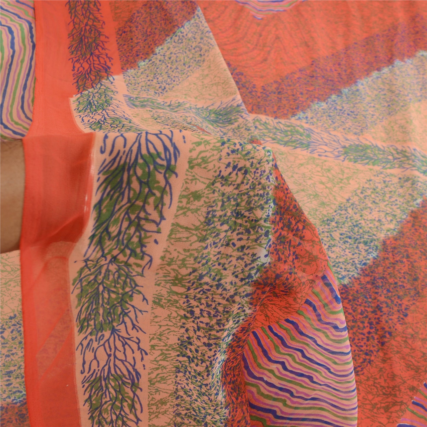 Sanskriti Vintage Sarees From India Multi Georgette Printed Sari Craft Sustainable Fabric