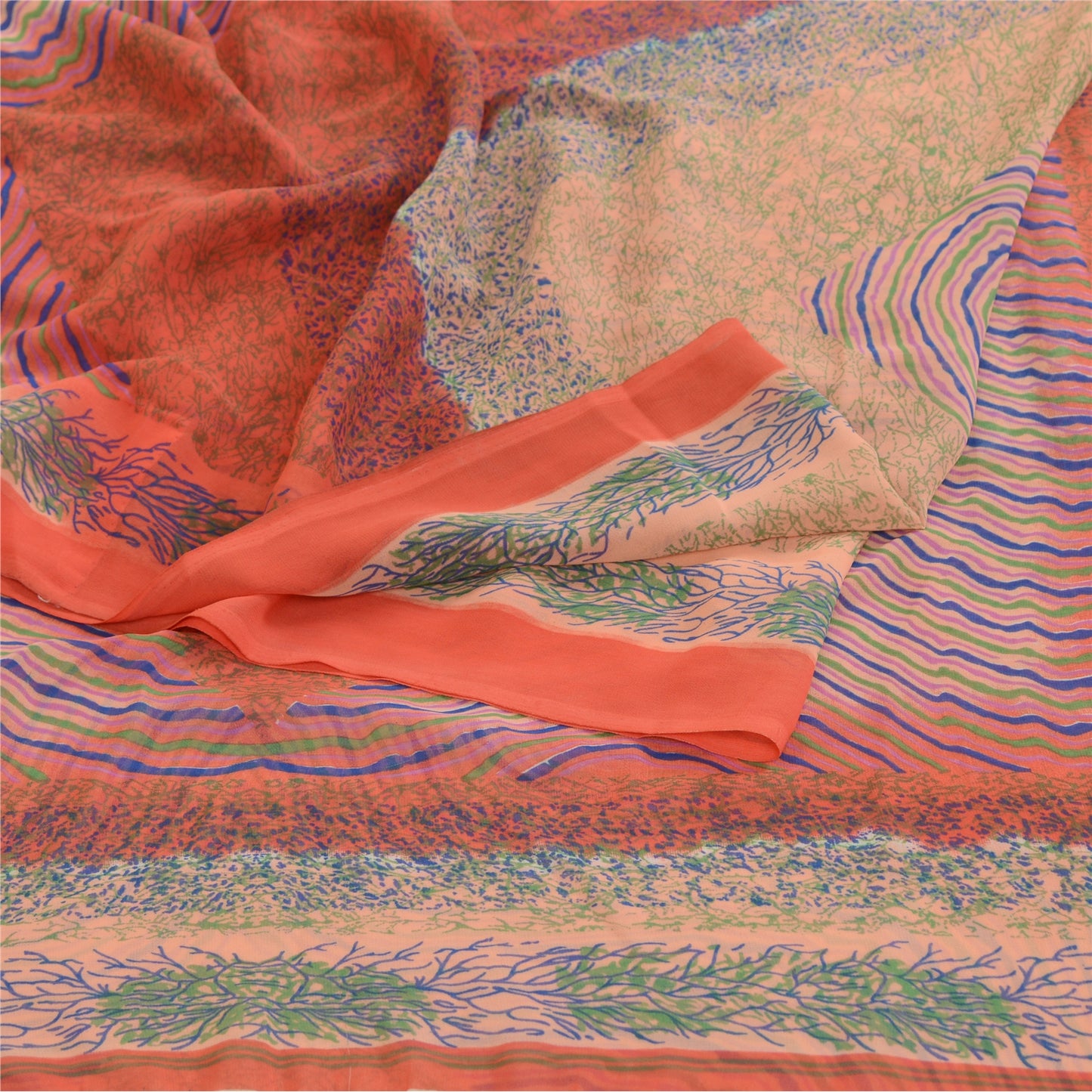 Sanskriti Vintage Sarees From India Multi Georgette Printed Sari Craft Sustainable Fabric