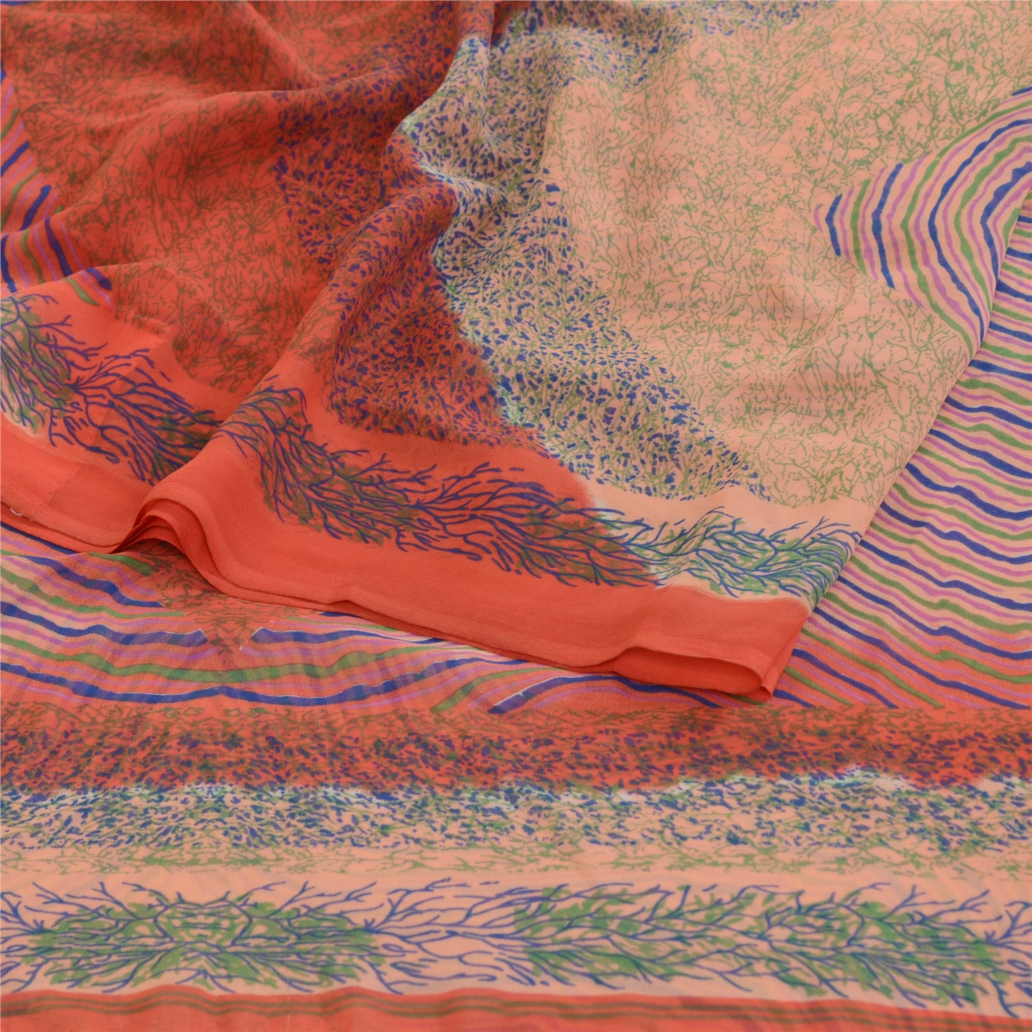 Sanskriti Vintage Sarees From India Multi Georgette Printed Sari Craft Sustainable Fabric