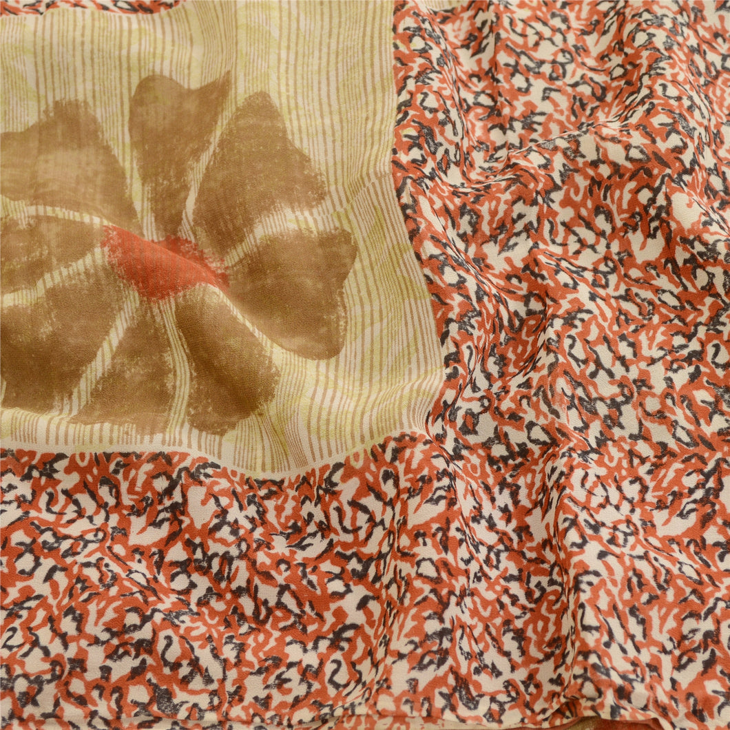 Sanskriti Vintage Sarees Red Pure Georgette Silk Printed Sari Soft Craft Fabric