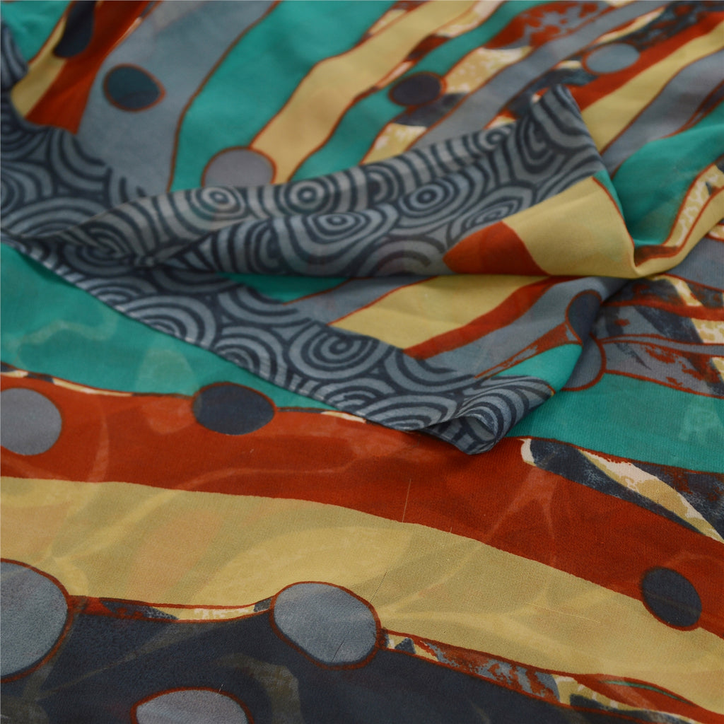 Sanskriti Vintage Sari Georgette From India Multicolor Printed Sarees 5 Yd Craft Fabric For Crafting, Upcycling, or Even Wearing