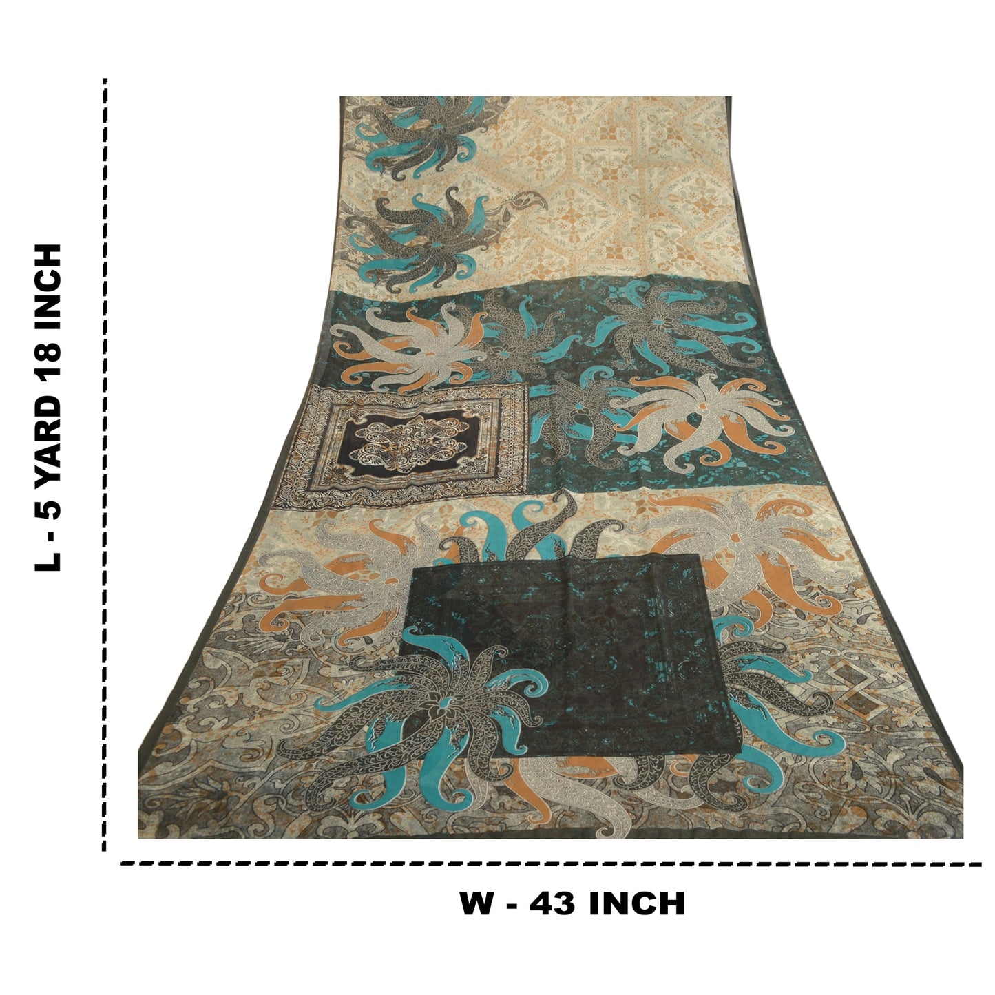 Sanskriti Vintage Sarees From India Ivory Georgette Printed Sari Craft Sustainable Fabric