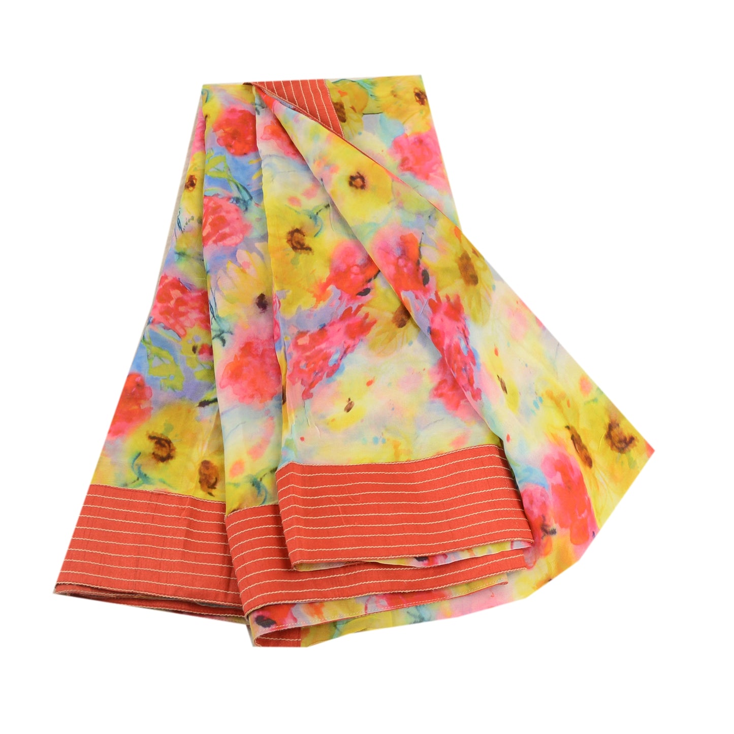 Sanskriti Vintage Sarees Indian Blend Georgette Printed Sari 5yd Craft Sustainable Fabric