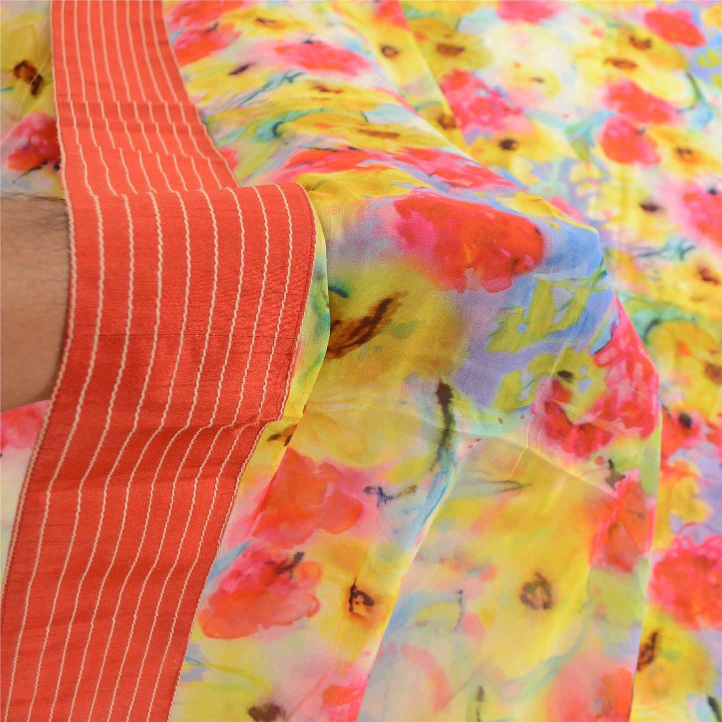 Sanskriti Vintage Sarees Indian Blend Georgette Printed Sari 5yd Craft Sustainable Fabric