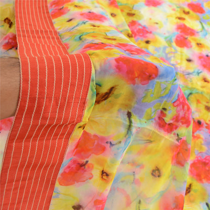 Sanskriti Vintage Sarees Indian Blend Georgette Printed Sari 5yd Craft Sustainable Fabric